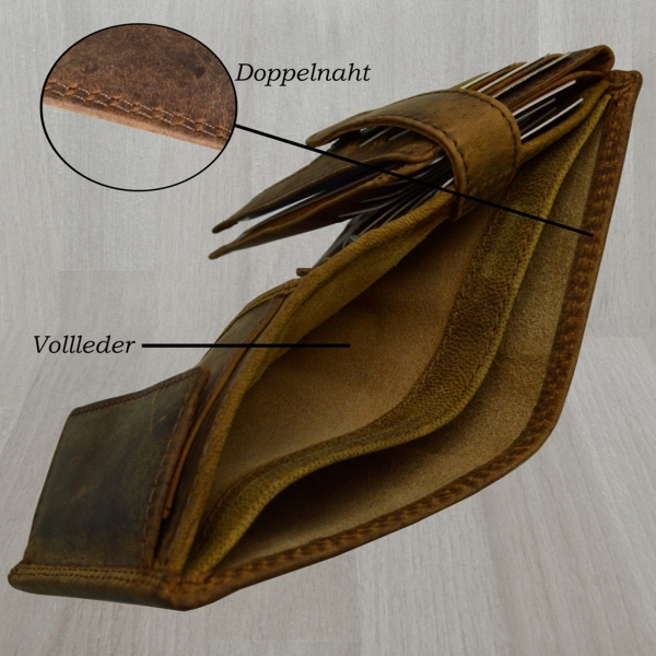 flevado Vintage Wildleder Geldbörse Voll Leder Herren Portemonnaie Hochformat RFID Safe